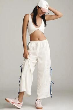 Daily Practice Anthro Bowline Parachute Pants White Blue Tie Wide Leg M